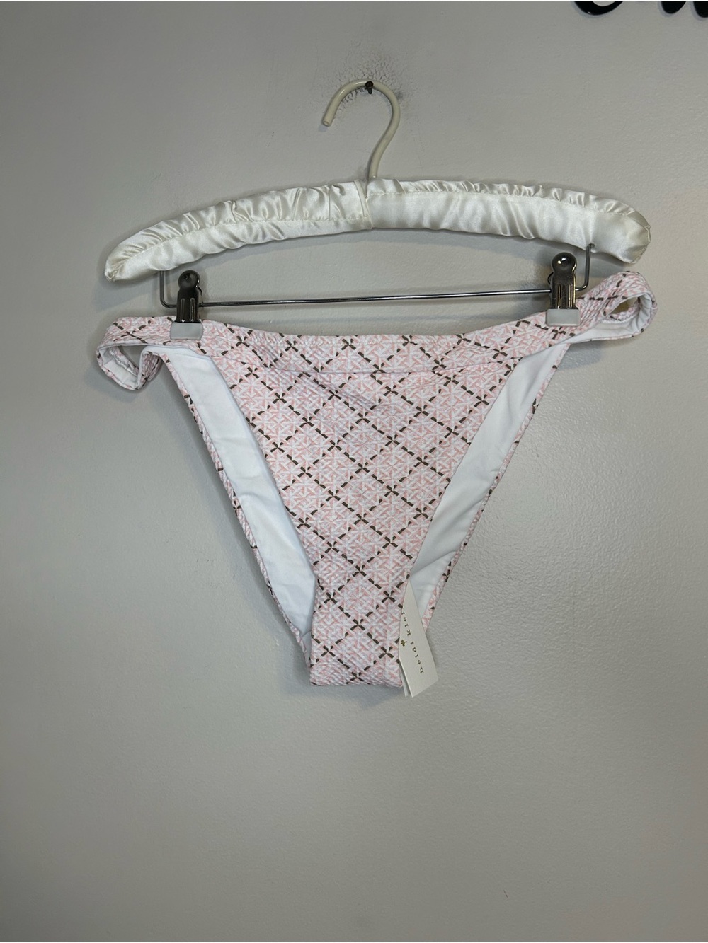Heidi Klein Tybee Island high-leg bikini bottom Pink white brown diamond NEW